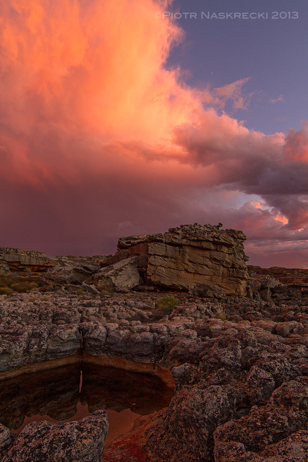 A storm passes over the top of a mountain in Cederberg at the end of a scorchingly hot day. This place is worth every degree and every arachnid above my comfort level. [Canon 7D, Canon 14mm]