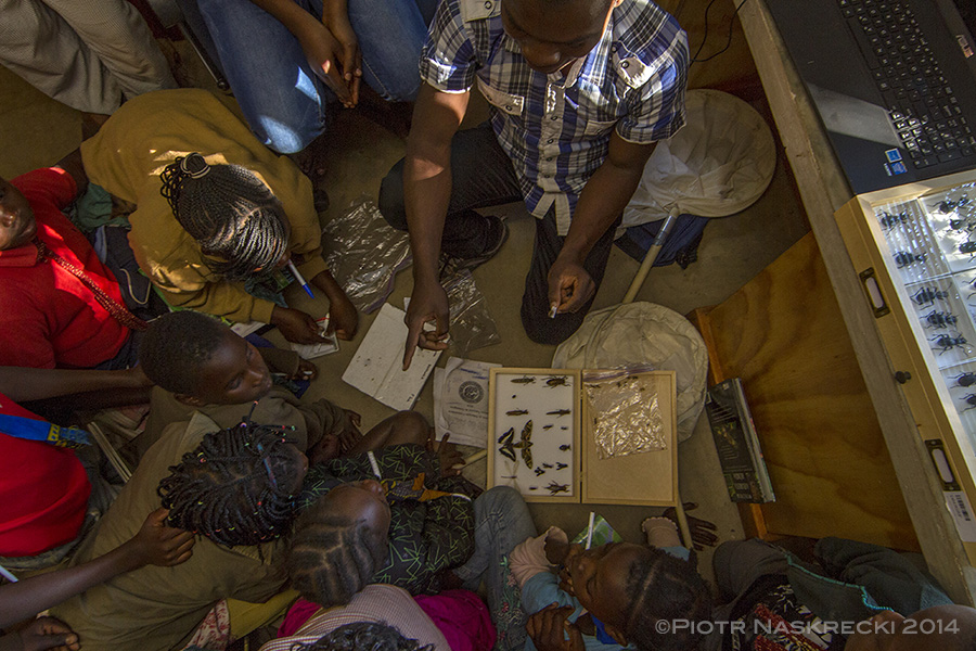 The most important event of 2014 for me was, unquestionably, the opening of the E.O. Wilson Biodiversity Laboratory in Gorongosa. This facility, which I now direct, is quickly becoming a hub of renewed scientific and educational activity in Mozambique. Here our technician Ricardo Guta teaching kids from nearby schools about insects of Gorongosa.