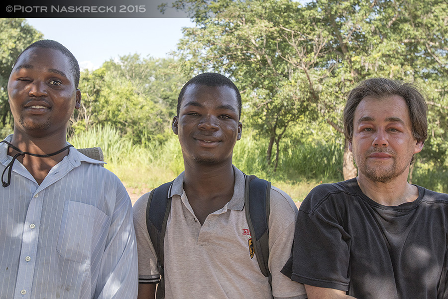 Flavio Artur, Ricardo Guta, and I, 24 hours after being attacked by a swarm of wild African honey bees. On that morning I pulled out nearly 150 stingers from my skin.